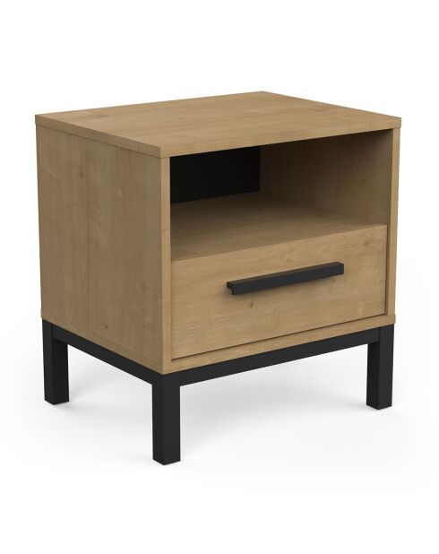 Chevet 1 tiroir et 1 niche décor chêne et noir mat l44,6 cm - craft
