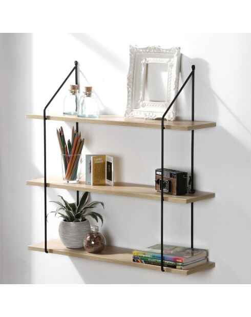 Étagère murale 3 niveaux décor bois l60 cm