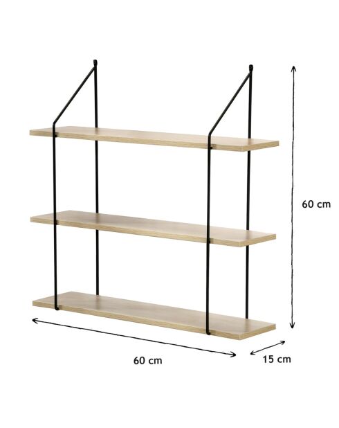Étagère murale 3 niveaux décor bois l60 cm