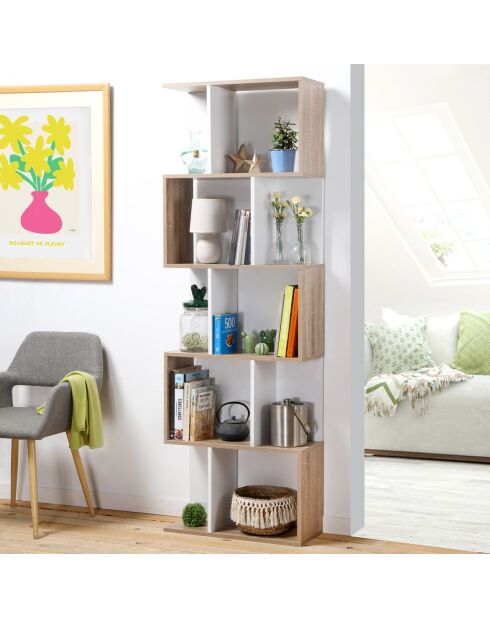 Bibliothèque multi-cases h180 cm - décor bois et blanc