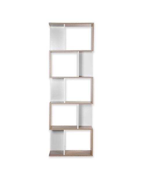 Bibliothèque multi-cases h180 cm - décor bois et blanc
