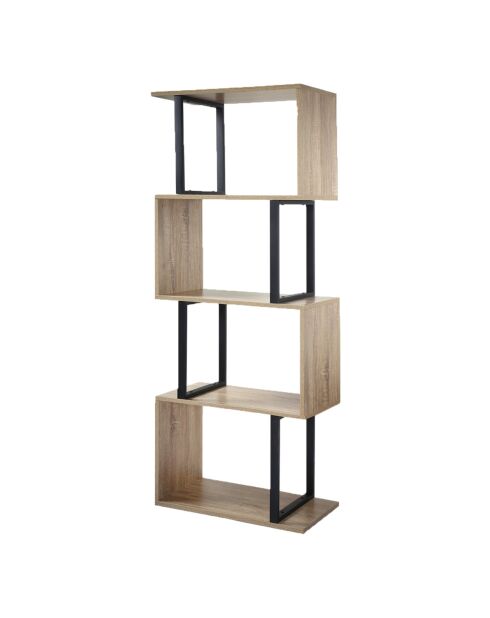 Bibliothèque 4 niveaux décor bois et montants métal - h148 cm