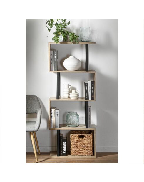 Bibliothèque 4 niveaux décor bois et montants métal - h148 cm