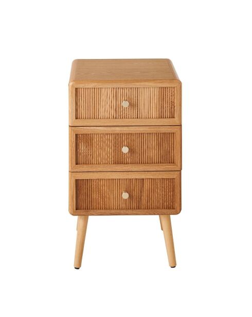 Chevet 3 tiroirs avec façades lamellées h71 cm - ava