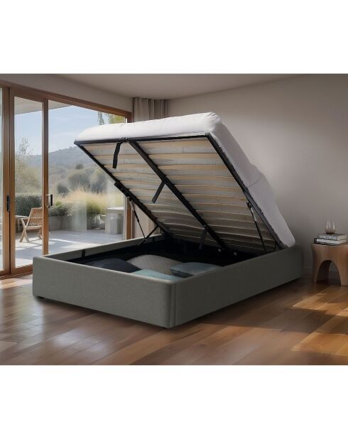 Lit coffre 140x190 cm en tissu gris - alba