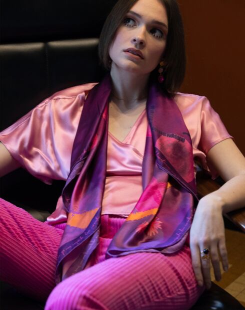 Carré 100% Soie Alice néon - 105x105 cm