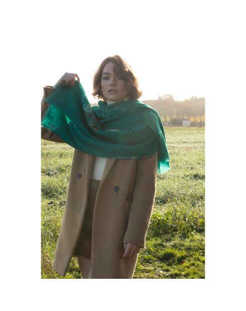 Grande étole en Laine éco-responsable Evy émeraude - 100x200 cm