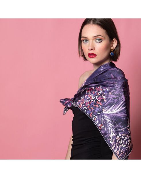 Carré 100% Soie Idylle lilas - 105x105 cm