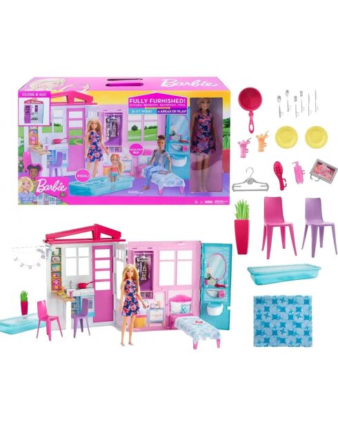 Maison de poupée Barbie avec accessoires et poupée - 3 ans et +