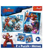 2 Puzzles + Mémos Avengers, Les héros à l'action 30 et 48pcs + Mémos 24 cartes - 3 ans et +