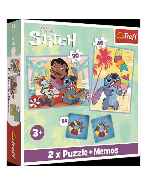 2 Puzzles + Mémos Lilo & Stitch 30 et 48pcs + Mémos 24 cartes - 3 ans et +