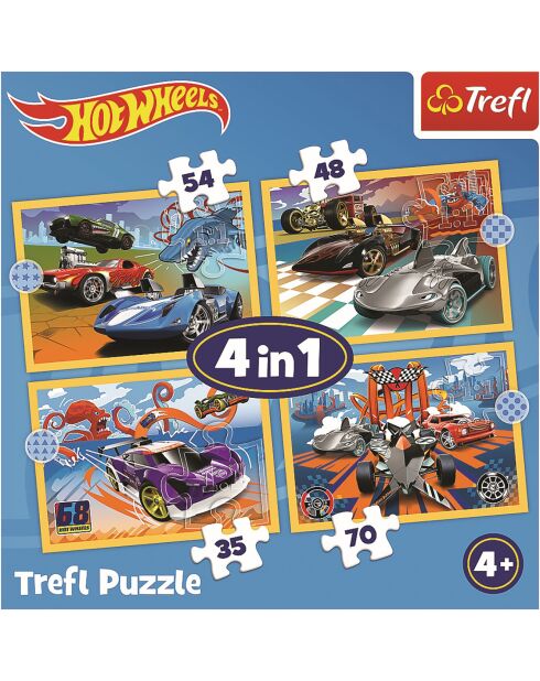 Puzzle 4 en 1 Hot Wheels - 4 ans et +