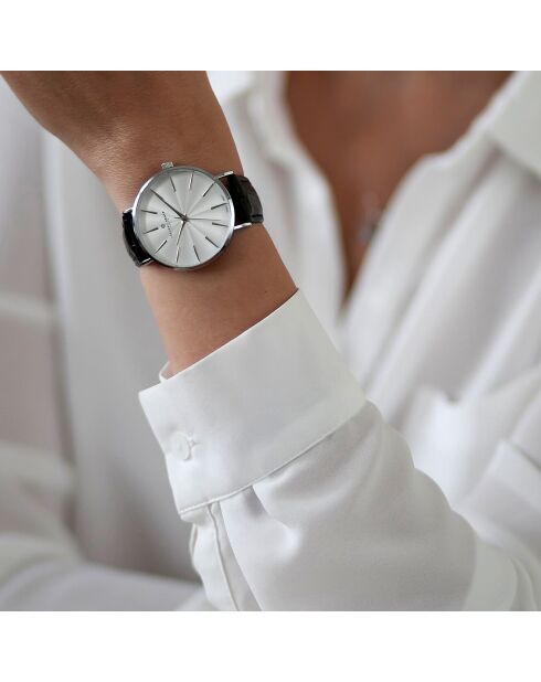 Montre Femme en Cuir effet croco noire