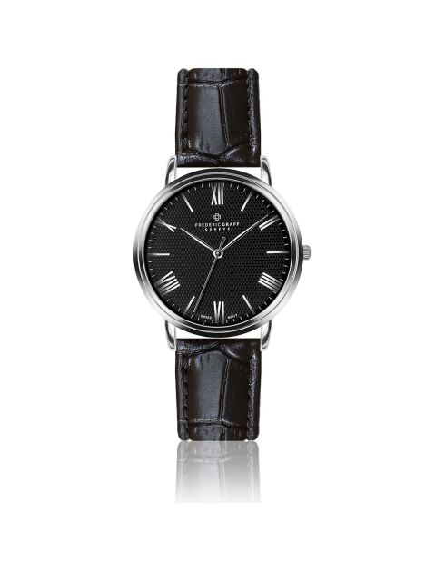 Montre Homme en Cuir effet croco noire