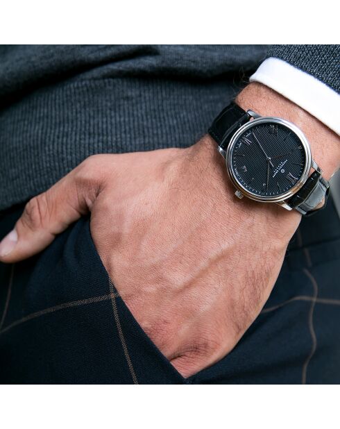 Montre Homme en Cuir effet croco noire