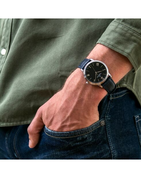 Montre Homme en Cuir effet croco bleue