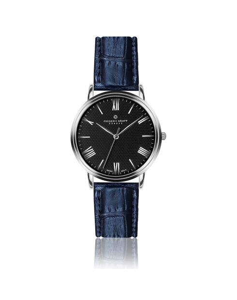 Montre Homme en Cuir effet croco bleue