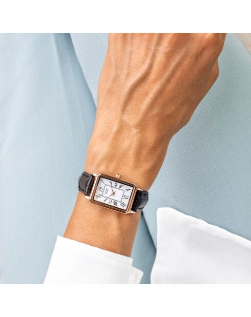 Montre Femme en Cuir effet croco noire