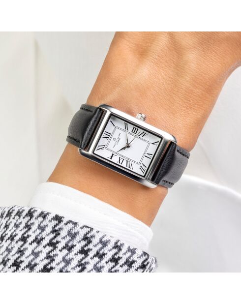 Reloj de cuero negro para mujer