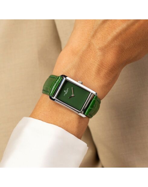 Montre Femme en Cuir effet croco verte