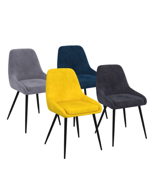4 Chaises Olivia en velours jaune/gris clair/gris foncé/bleu - 47.5x54x79 cm