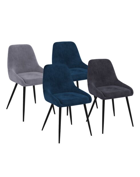 4 Chaises Olivia en velours gris foncé/gris clair/bleu - 47.5x54x79 cm