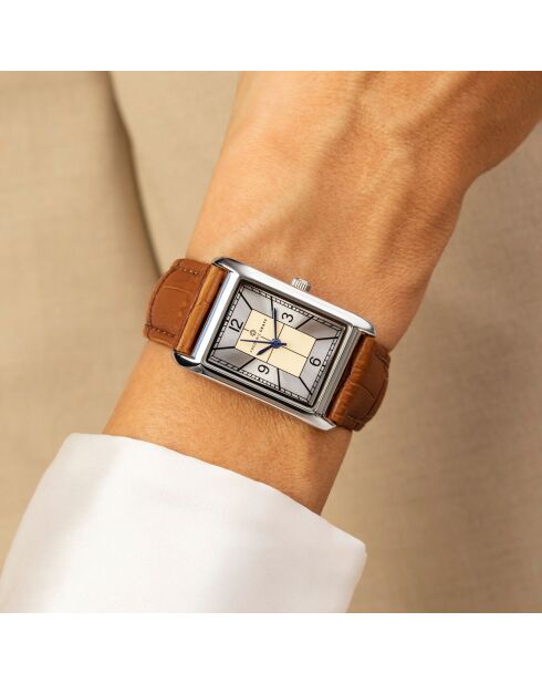 Montre Femme en Cuir effet croco marron