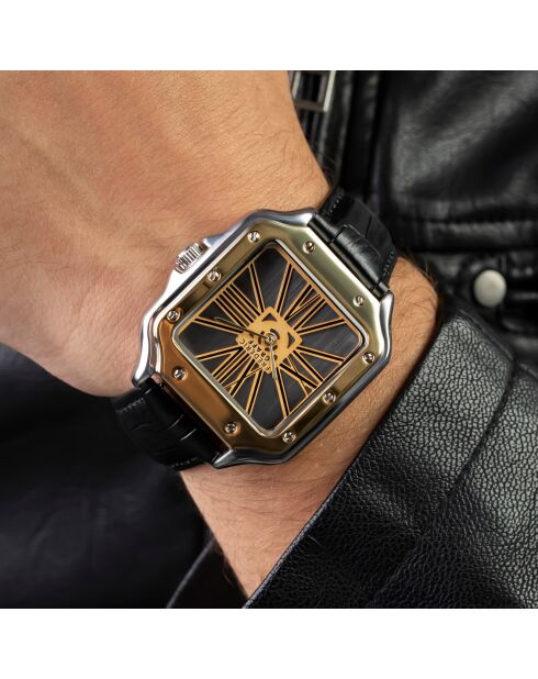 Montre Homme en Cuir effet croco noire