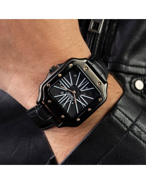 Montre Homme en Cuir effet croco noire