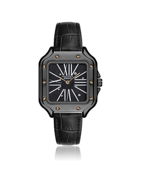 Montre Homme en Cuir effet croco noire