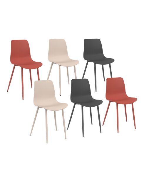 6 Chaises Nala beige/terracotta/gris foncé - 44x48x79 cm