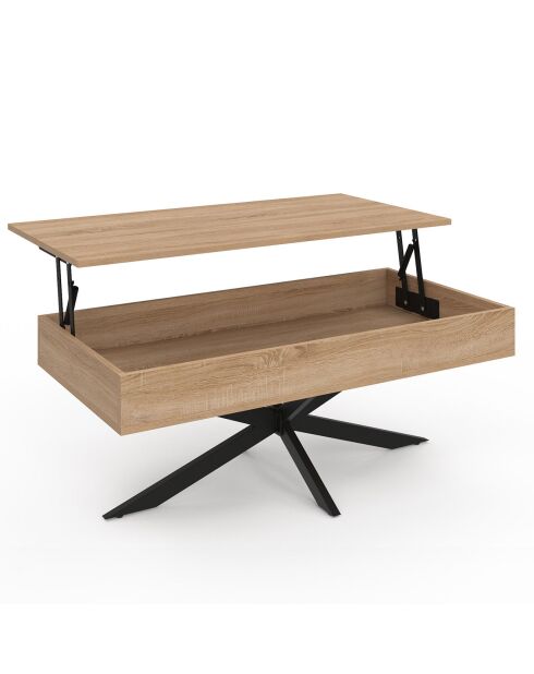 Table basse Spider avec plateau relevable bois et pieds croisés bois/noir - 100x50x40/53 cm