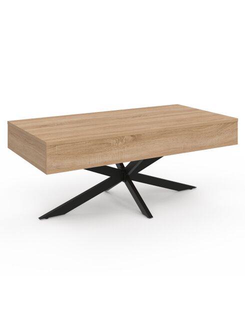 Table basse Spider avec plateau relevable bois et pieds croisés bois/noir - 100x50x40/53 cm