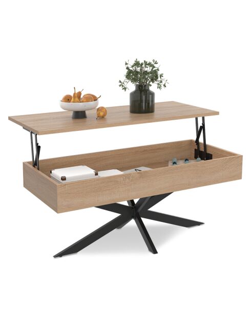 Table basse Spider avec plateau relevable bois et pieds croisés bois/noir - 100x50x40/53 cm