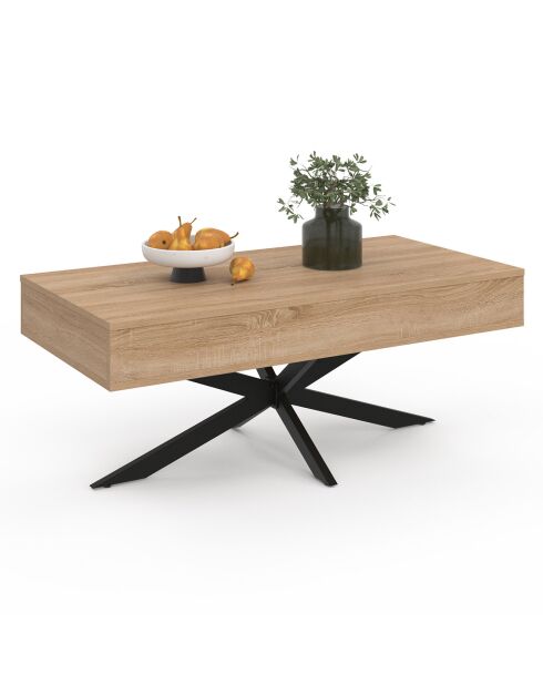 Table basse Spider avec plateau relevable bois et pieds croisés bois/noir - 100x50x40/53 cm