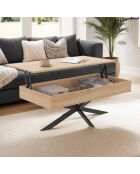 Table basse Spider avec plateau relevable bois et pieds croisés bois/noir - 100x50x40/53 cm