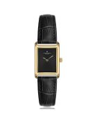 Orologio da donna in pelle nera effetto coccodrillo