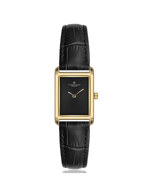 Orologio da donna in pelle nera effetto coccodrillo