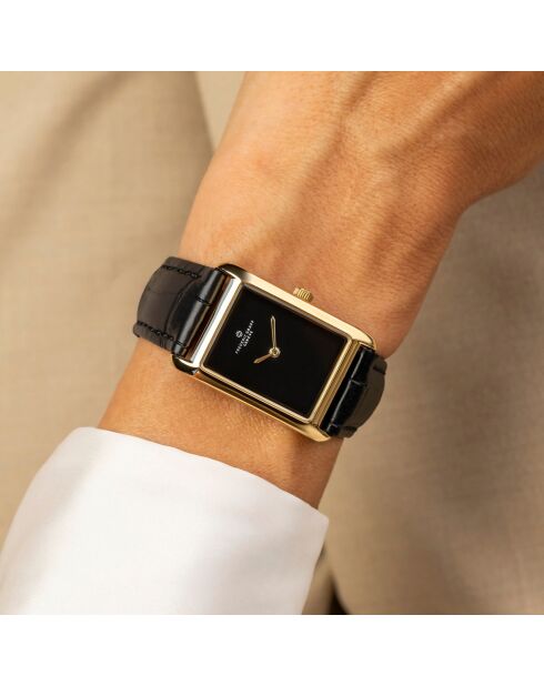 Orologio da donna in pelle nera effetto coccodrillo