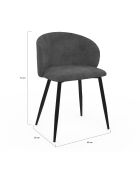 2 Chaises Léona en velours gris foncé - 51x53x71 cm