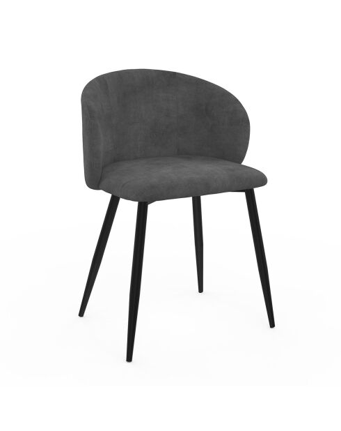 2 Chaises Léona en velours gris foncé - 51x53x71 cm