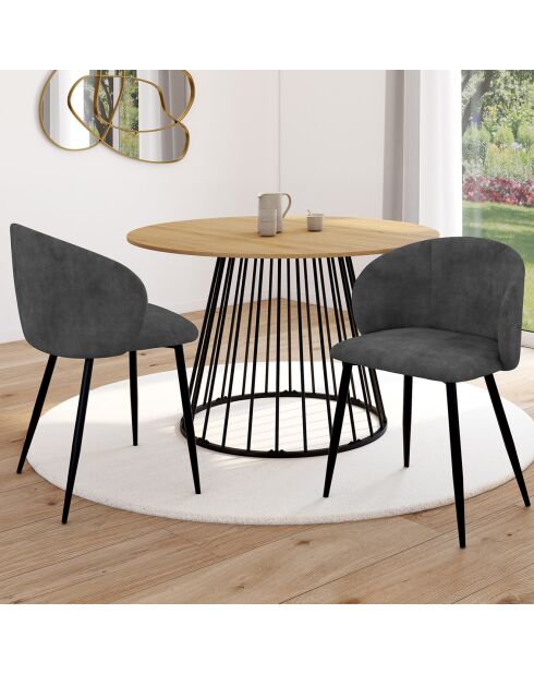 2 Chaises Léona en velours gris foncé - 51x53x71 cm