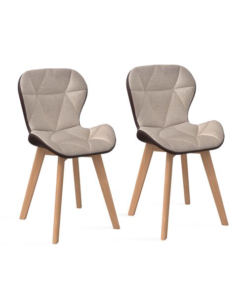 2 Chaises Gladys en tissu taupe/marron - 46x50x79 cm