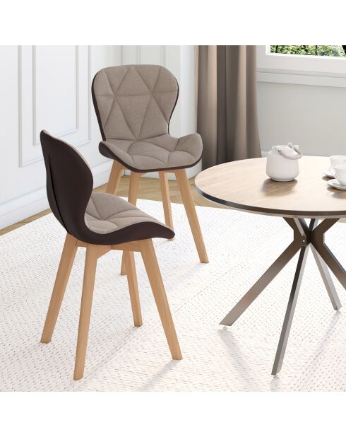 2 Chaises Gladys en tissu taupe/marron - 46x50x79 cm