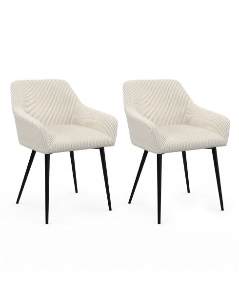 2 Chaises Jenny avec accoudoirs en velours côtelé crèmes - 51x56x76 cm