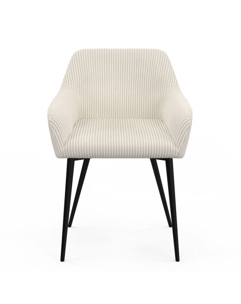 2 Chaises Jenny avec accoudoirs en velours côtelé crèmes - 51x56x76 cm