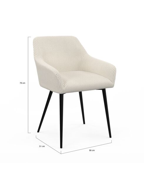 2 sillas Jenny con reposabrazos de pana color crema - 51x56x76 cm