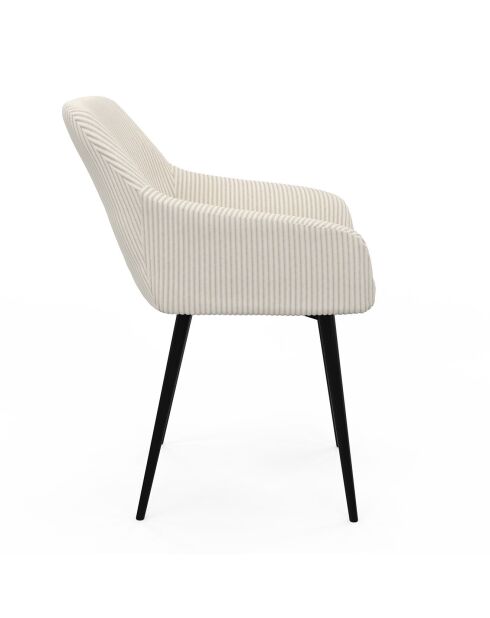 2 Chaises Jenny avec accoudoirs en velours côtelé crèmes - 51x56x76 cm