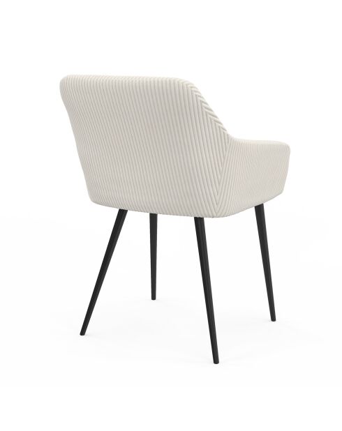 2 Chaises Jenny avec accoudoirs en velours côtelé crèmes - 51x56x76 cm