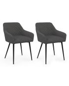 2 Chaises Jenny avec accoudoirs en velours côtelé gris foncé - 51x56x76 cm